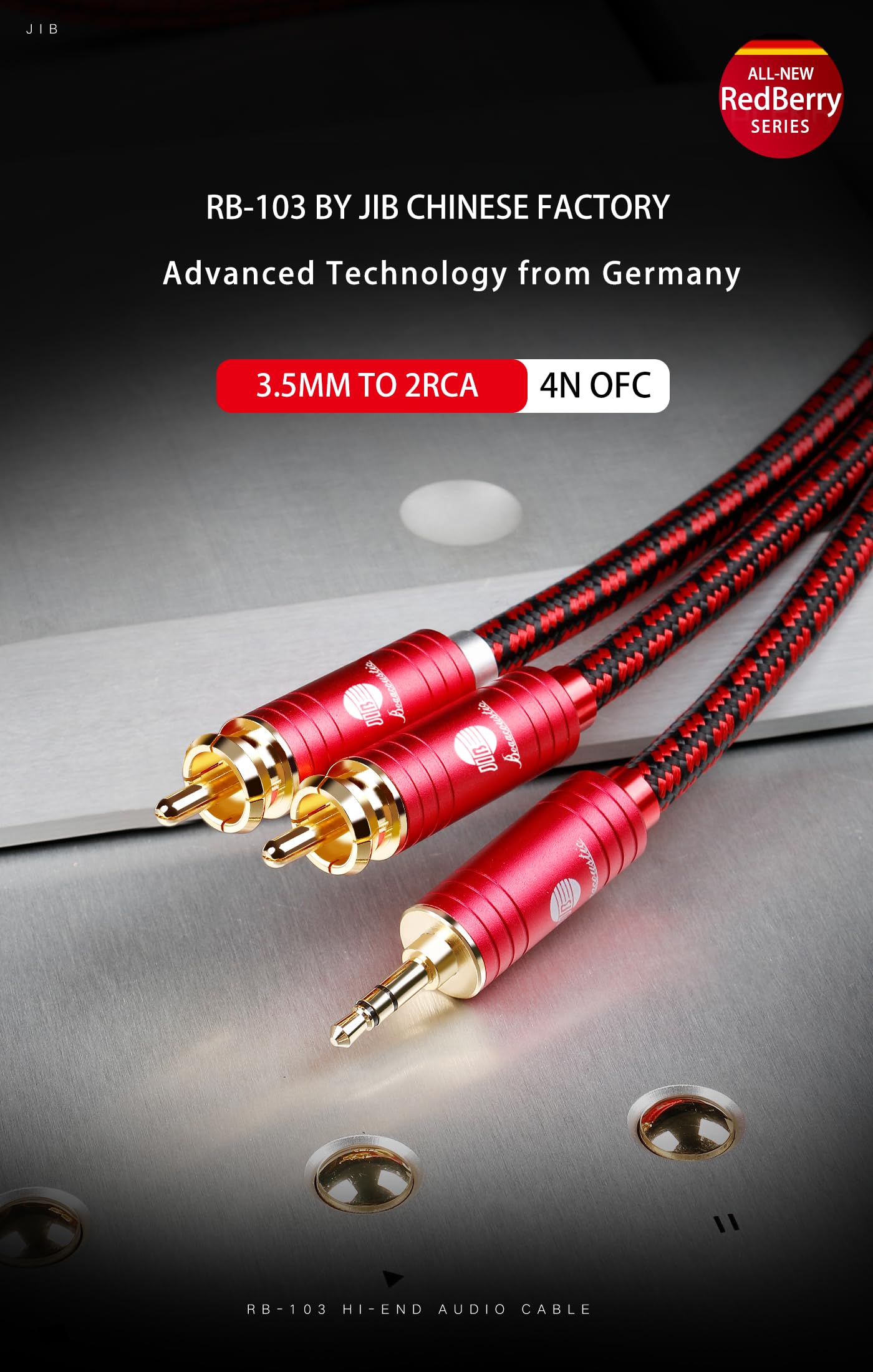 Amazon | BOAACOUSTIC RedBerry 3.5mmから2RCAオーディオケーブル